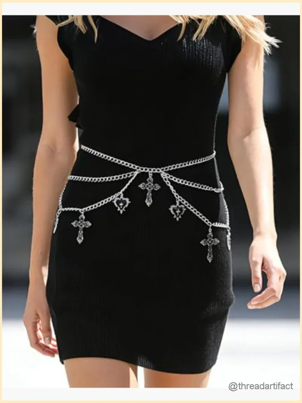 Gothic Cross Waist Chain 3-Layer Adjustable Punk Goth Hip Hop Body Chain Belt
